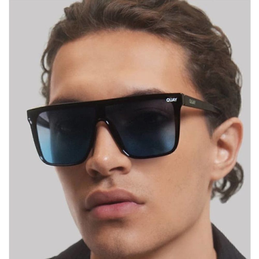 Quay Australia NIGHTFALL Extra Large Sunglasses-Black/Black Blue Polariz…